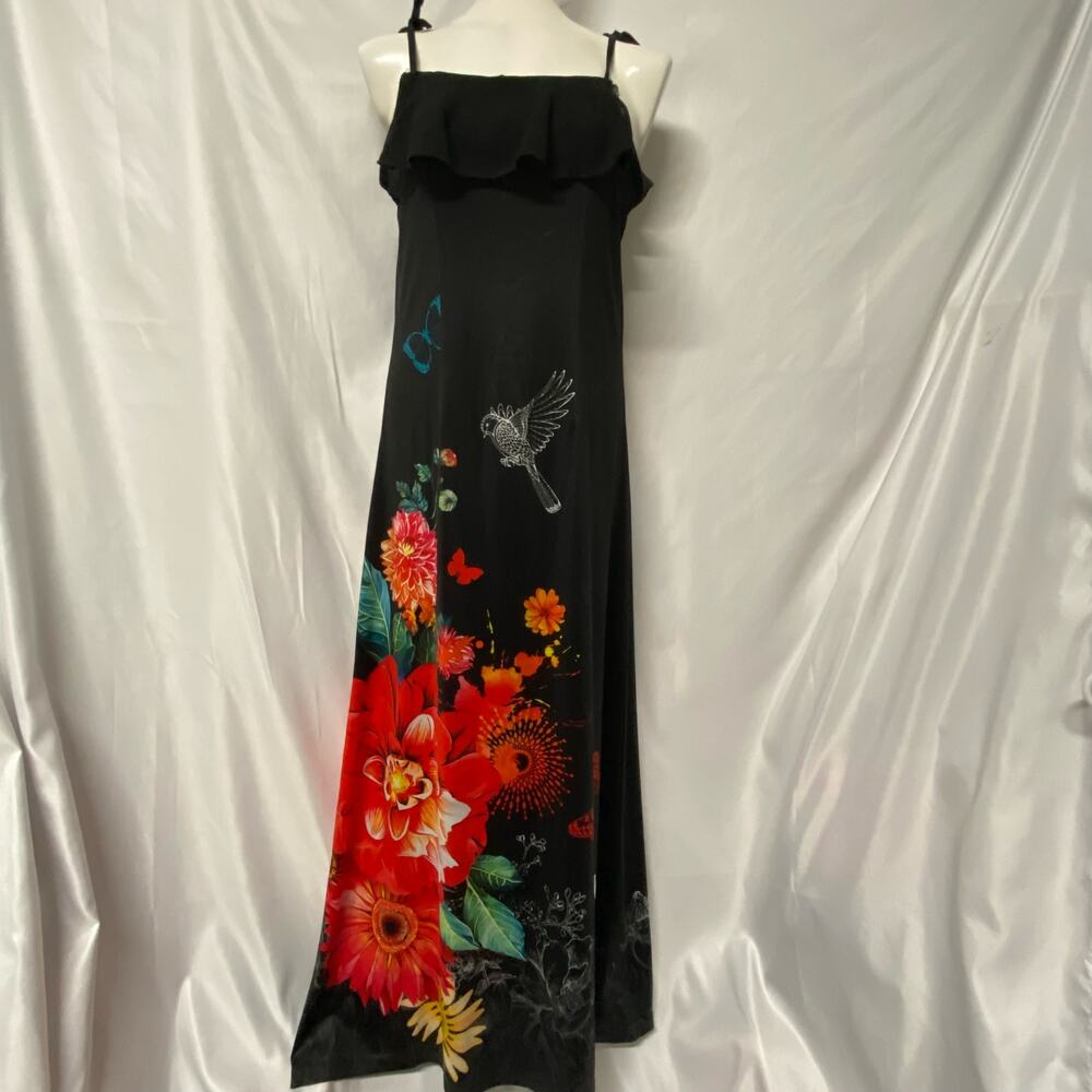 12th Heart Dress Black Tropical Birds Butterflies Floral Size S